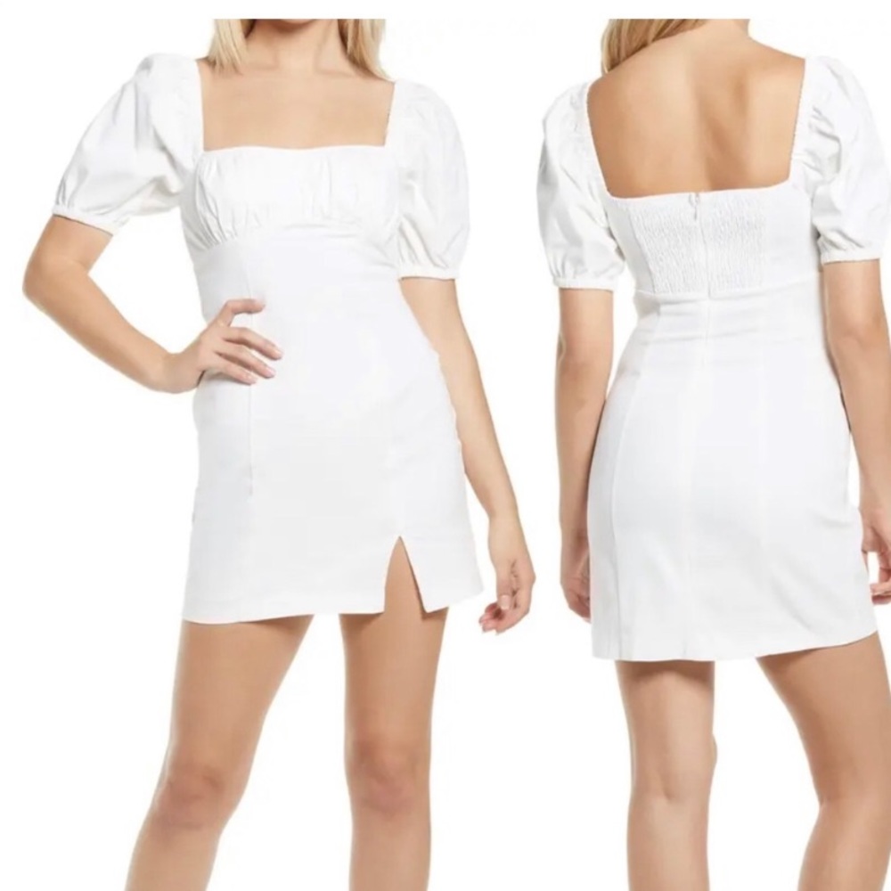 ASTR Little White Dress with Puff Sleeves